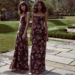 Floral rose print long strapless dress by Joanna August Love Story collection